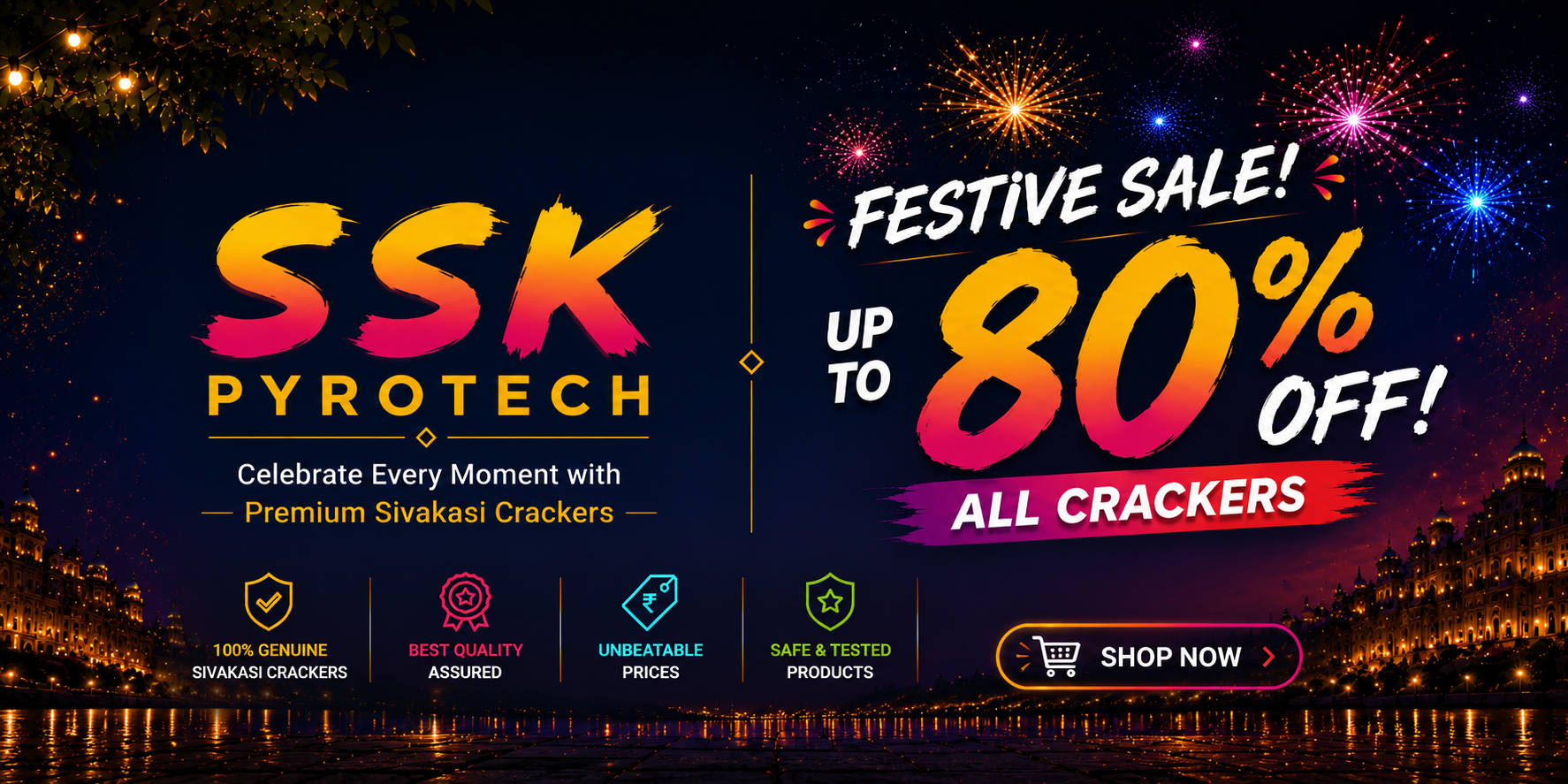 SSK Pyrotech festive sale up to 80 percent off all crackers